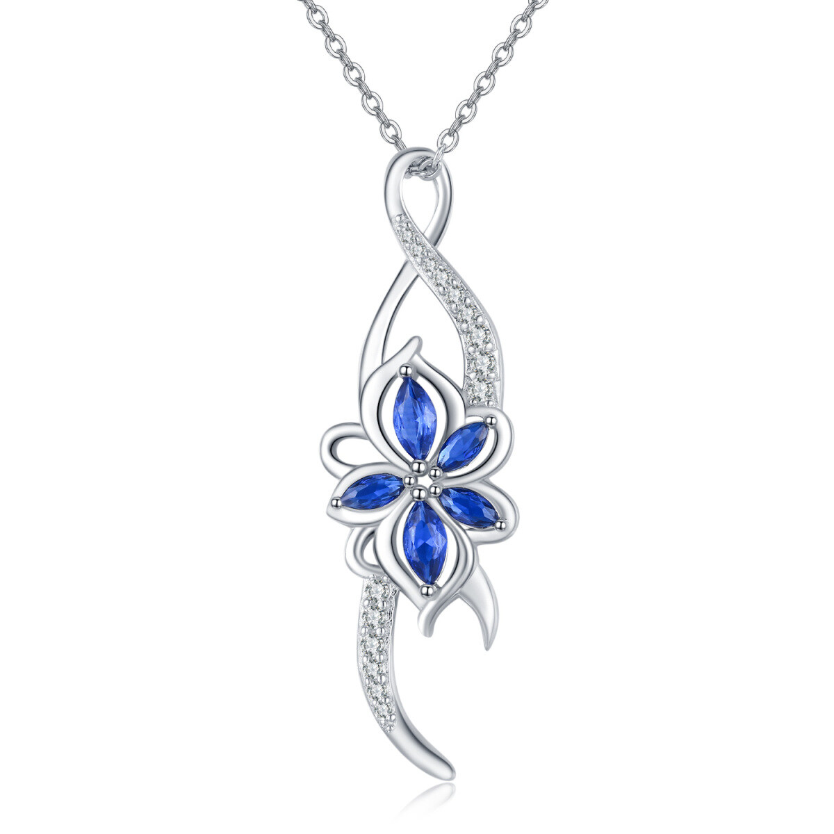 Sterling Silver Cubic Zirconia Birthday Flower & Infinite Symbol Pendant Necklace-1