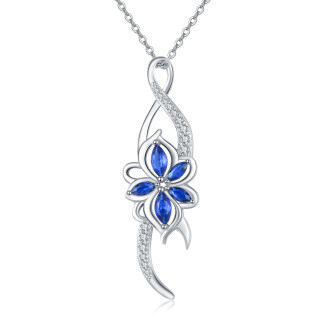 Sterling Silver Cubic Zirconia Birthday Flower & Infinite Symbol Pendant Necklace-48