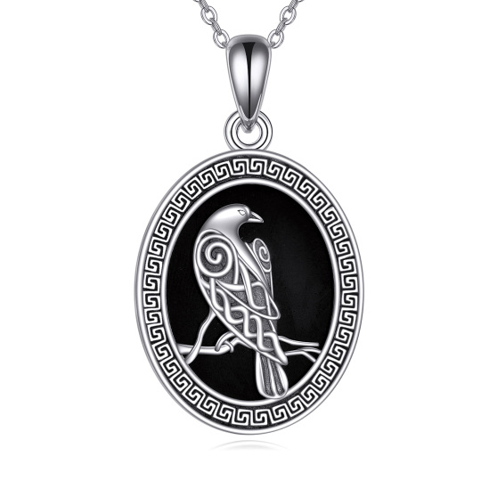 Collana con ciondolo corvo in agata nera in argento sterling