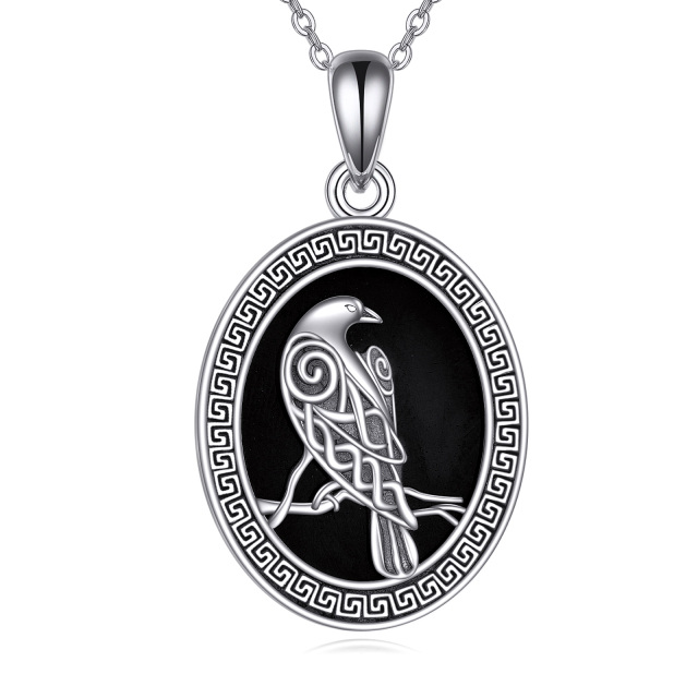 Collana con ciondolo corvo in agata nera in argento sterling-1