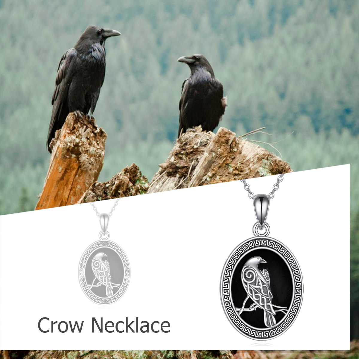 Collier avec pendentif en argent sterling et agate noire en forme de corbeau-6