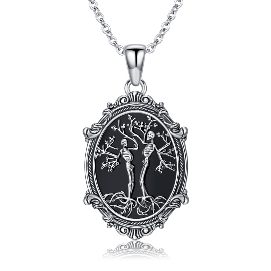 Collana con ciondolo teschio in agata nera in argento sterling