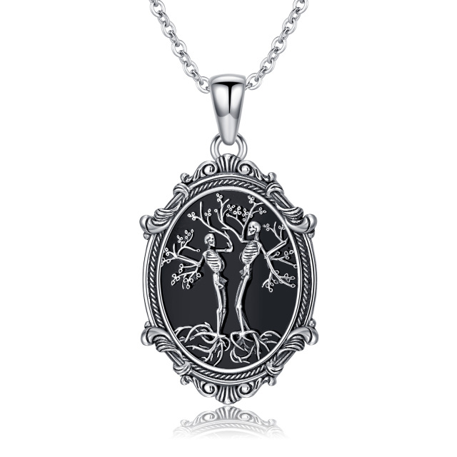 Collana con ciondolo teschio in agata nera in argento sterling-1