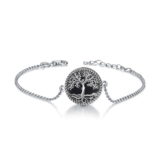 Bracciale con ciondolo albero della vita in argento sterling e agata nera-1