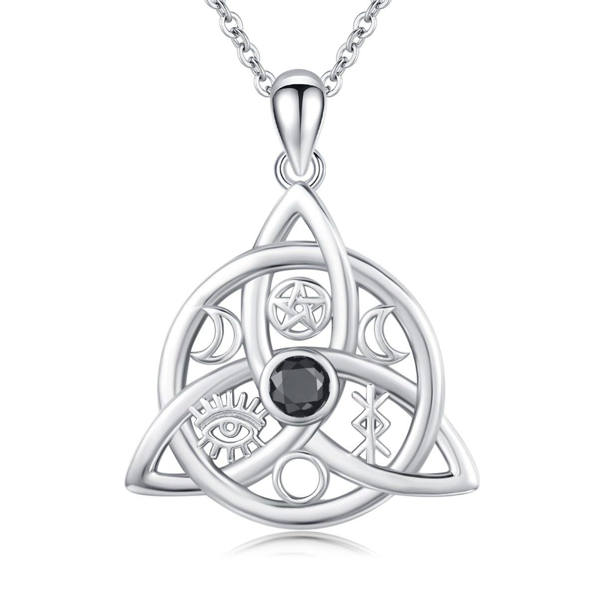 Collier avec pendentif nœud celtique en argent sterling et oxyde de zirconium noir pour femme-1