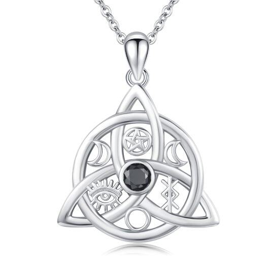 Sterling Silver Black Cubic Zirconia Celtic Knot Pendant Necklace for Women