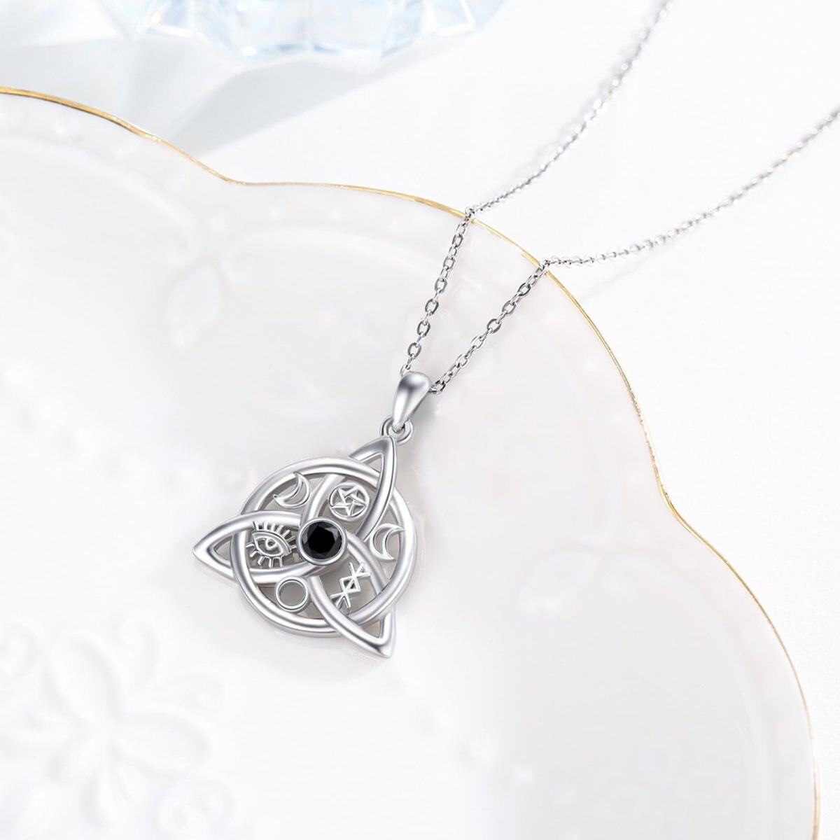 Collier avec pendentif nœud celtique en argent sterling et oxyde de zirconium noir pour femme-4