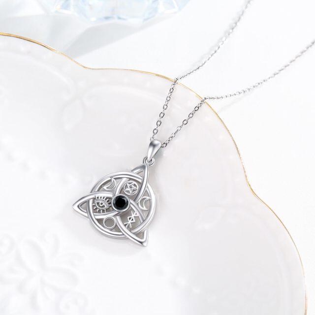 Sterling Silver Black Cubic Zirconia Celtic Knot Pendant Necklace for Women-4