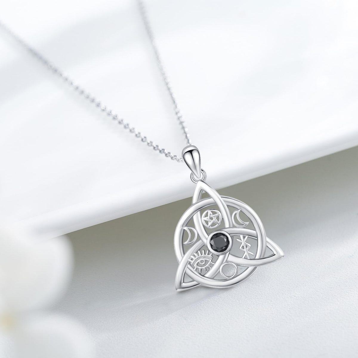 Sterling Silver Black Cubic Zirconia Celtic Knot Pendant Necklace for Women-5