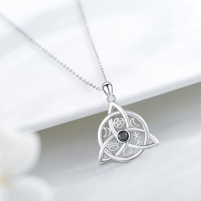 Halskette mit keltischem Knoten-Anhänger aus Sterlingsilber mit schwarzem Zirkonia für Damen-5