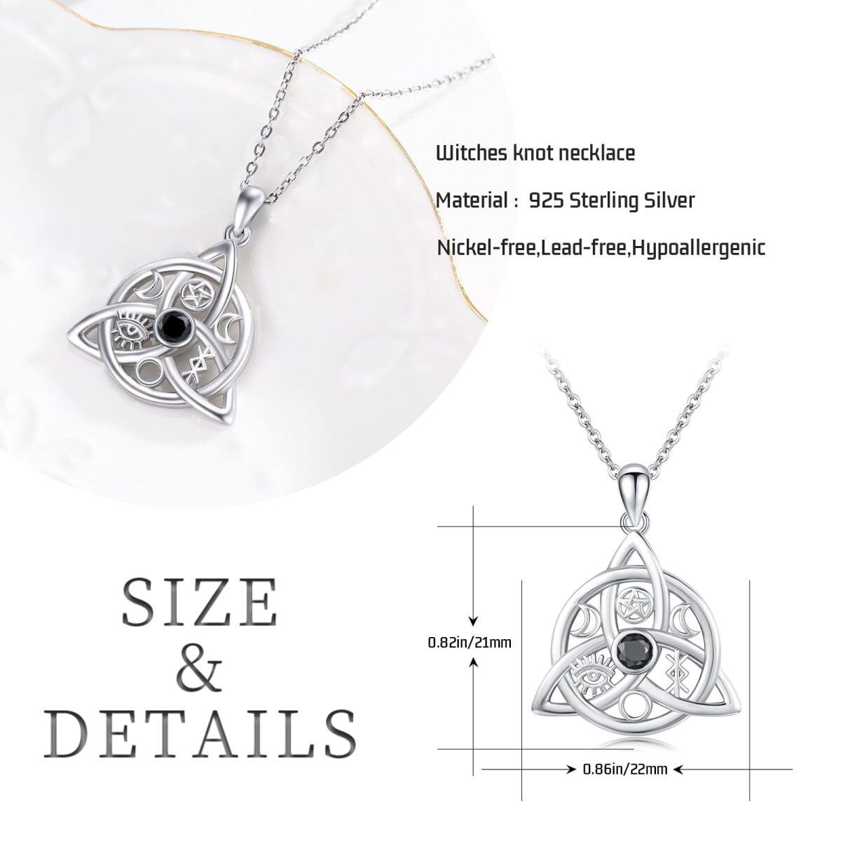 Collier avec pendentif nœud celtique en argent sterling et oxyde de zirconium noir pour femme-6