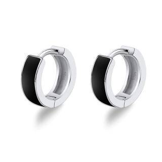 Sterling Silver Black Circle Hoop Earrings for Women Men-2