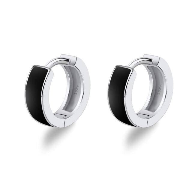 Boucles d'oreilles créoles en argent sterling avec cercle noir pour femmes et hommes-1