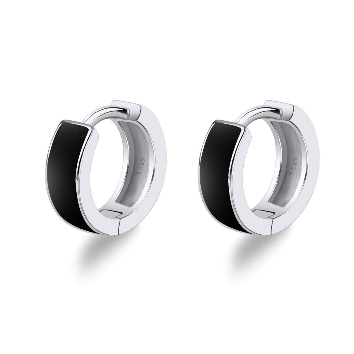 Boucles d'oreilles créoles en argent sterling avec cercle noir pour femmes et hommes