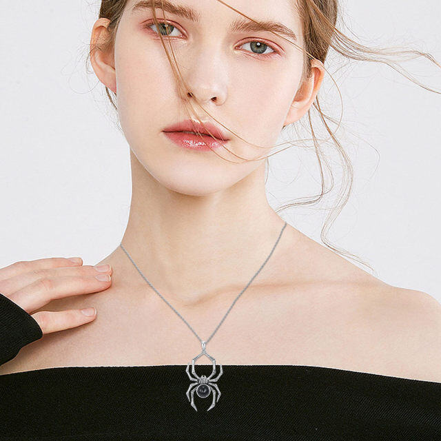 Collana con ciondolo a forma di ragno in argento sterling con agata placcata in nero-3