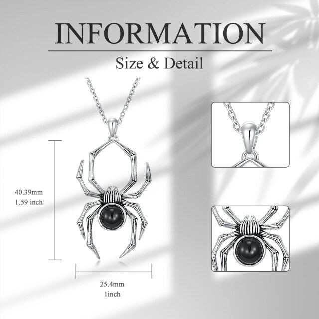 Sterling Silver with Black Color Plated Agate Spider Pendant Necklace-5