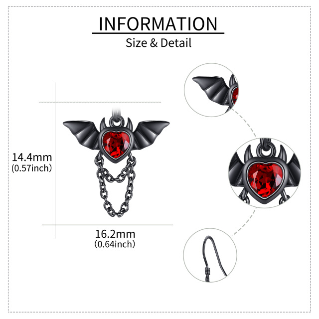 Sterling Silver with Black Color Plated Cubic Zirconia Bat Drop Earrings-5