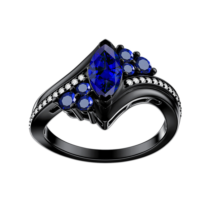 Sterling Silver with Black Color Plated Birthstone & Personalized Engraving Ring for Women-12