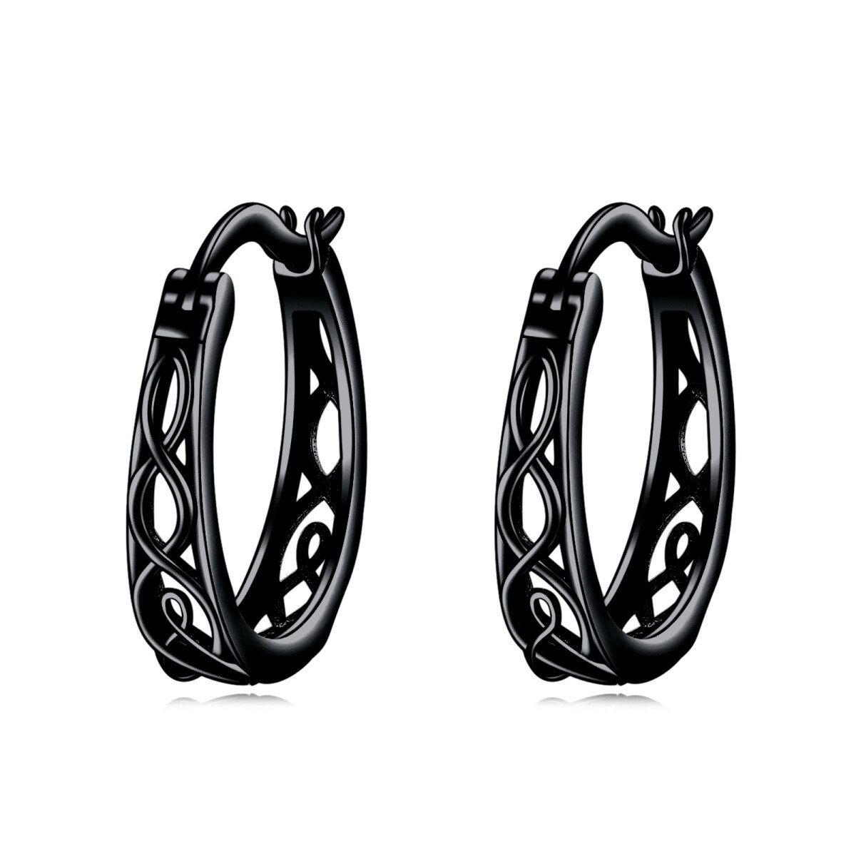 Boucles d'oreilles créoles en argent sterling plaqué noir avec nœud celtique-1