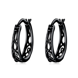 Sterling Silver with Black Color Plated Celtic Knot Hoop Earrings-1