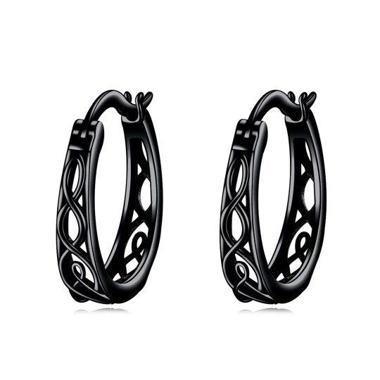 Sterling Silver with Black Color Plated Celtic Knot Hoop Earrings