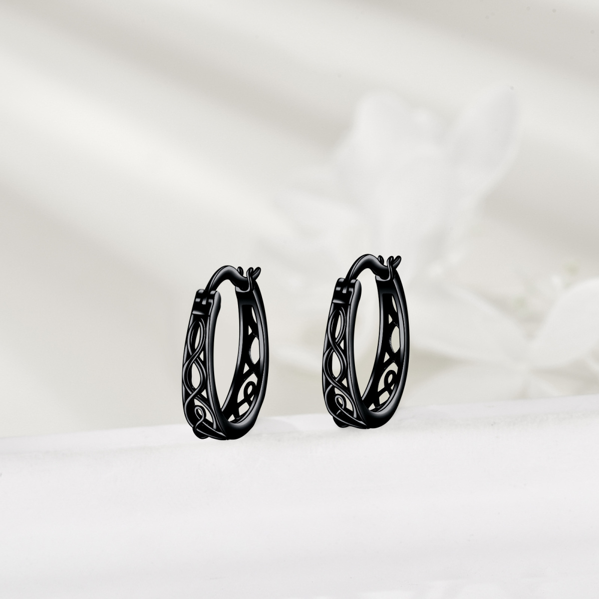 Sterling Silver with Black Color Plated Celtic Knot Hoop Earrings-3