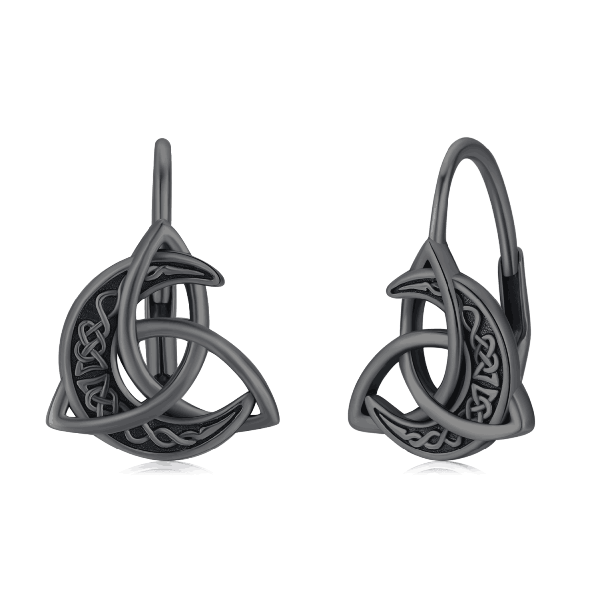 Boucles d'oreilles dormeuses en argent sterling plaqué noir avec nœud celtique et lune.-1