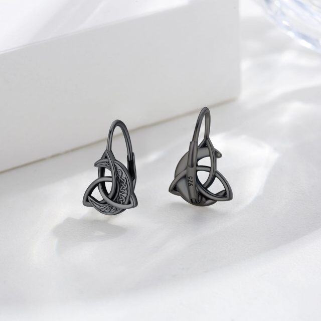 Sterling Silver with Black Color Plated Celtic Knot and Moon Lever-back Earrings-4