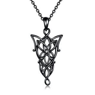 Sterling Silver with Black Color Plated Celtic Knot Pendant Necklace-31