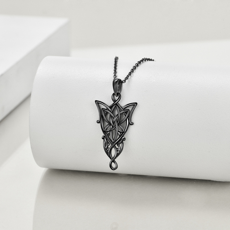 Sterling Silver with Black Color Plated Celtic Knot Pendant Necklace-3