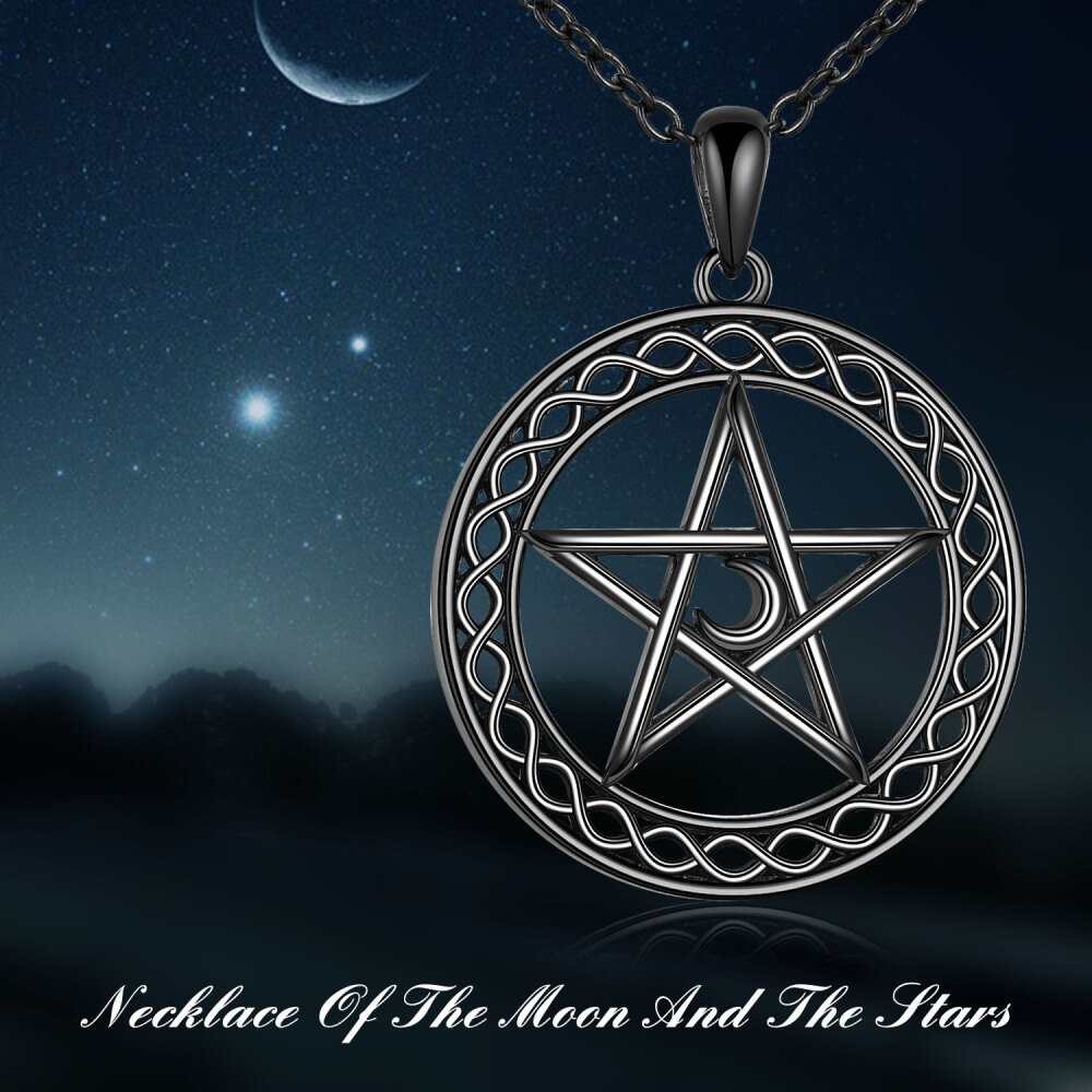 Collana in argento sterling con nodo celtico e pentagramma placcati in nero-3