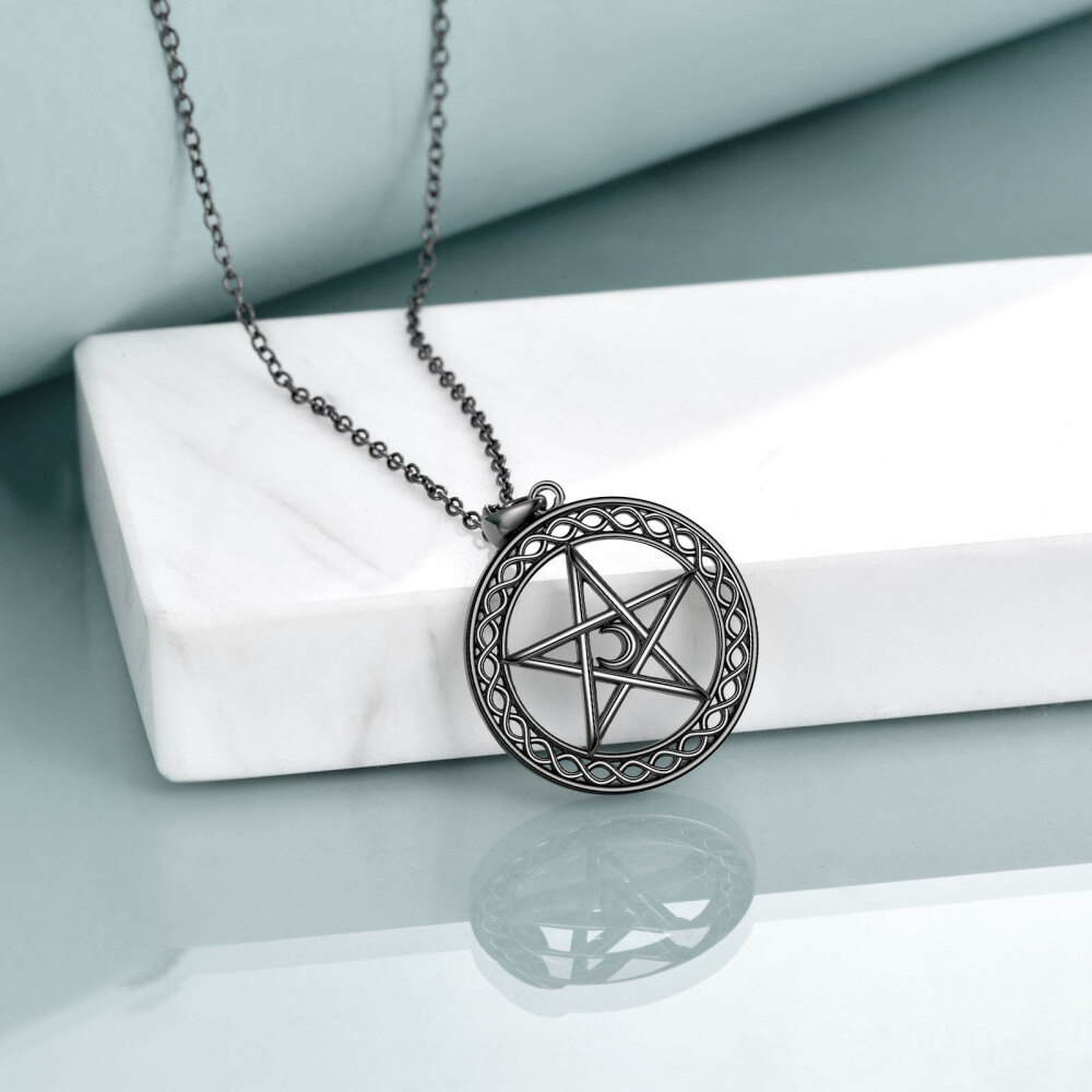 Collana in argento sterling con nodo celtico e pentagramma placcati in nero-4