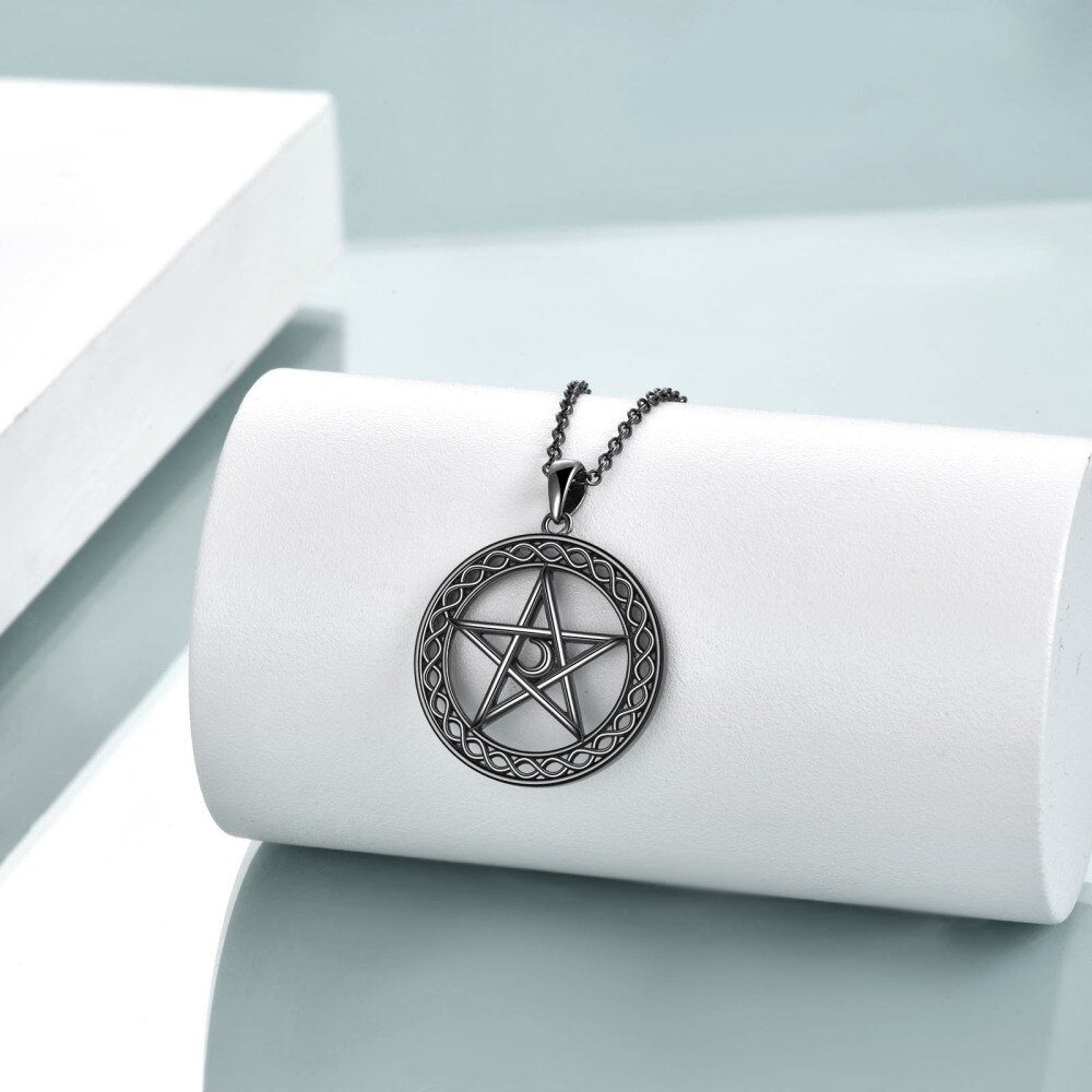 Collana in argento sterling con nodo celtico e pentagramma placcati in nero-5