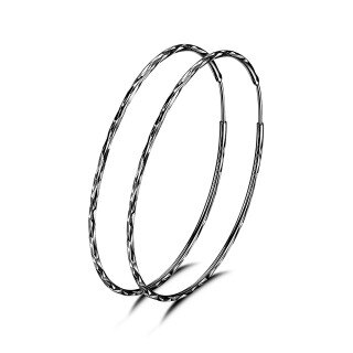Sterling Silver with Black Color Plated Circle Hoop Earrings-48