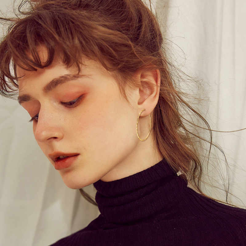 Pendientes de aro circulares de plata de ley con baño de oro amarillo-2