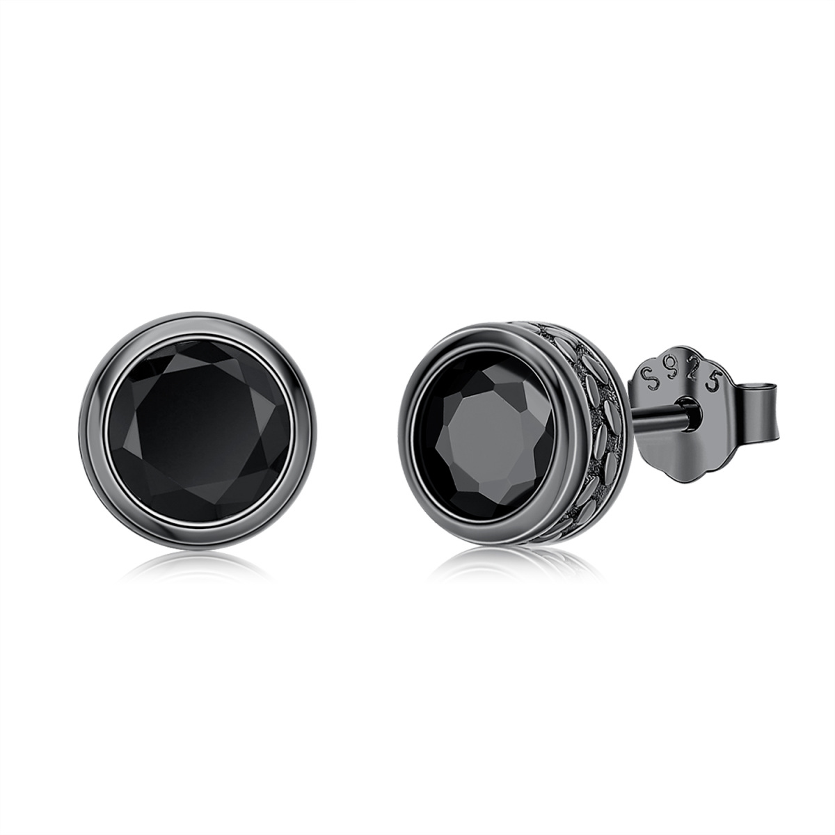 Sterling Silver with Black Color Plated Circular Shaped Crystal Round Stud Earrings-1