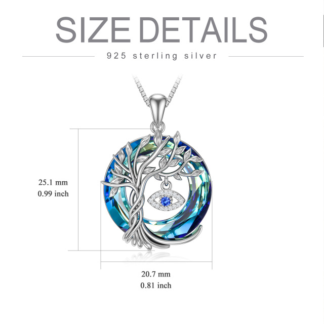 Sterling Zilver met Zwarte Kleur Geplateerde Ronde Gevormde Levensboom & Boze Oog Kristal Hanger Collier-3