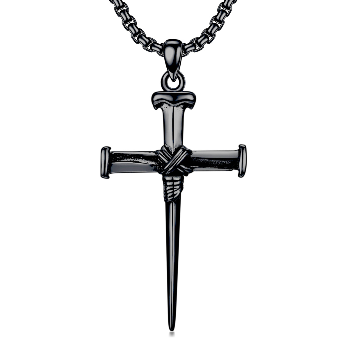 Sterling Silver with Black Color Plated Cross Pendant Necklace for Men-1