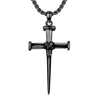 Sterling Silver with Black Color Plated Cross Pendant Necklace for Men-3