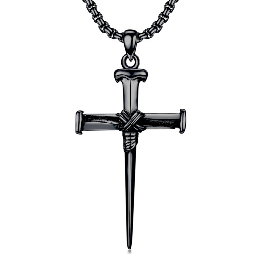 Collier avec pendentif en forme de croix en argent sterling plaqué noir pour homme