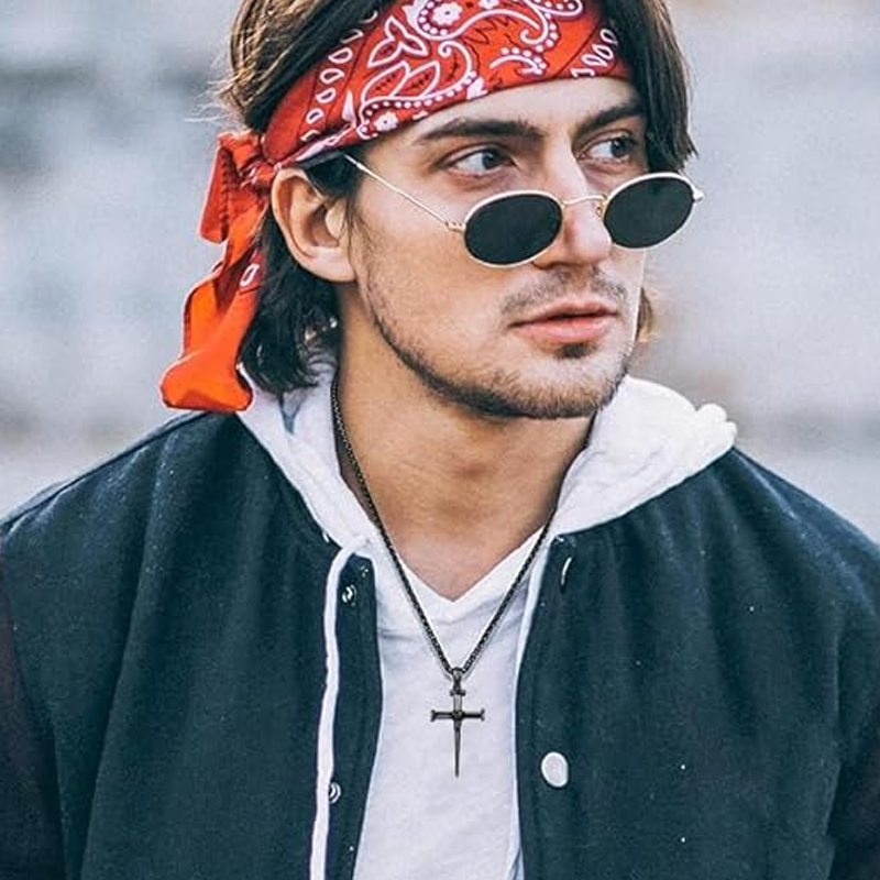 Collar de plata de ley con cruz chapada en color negro para hombre-2