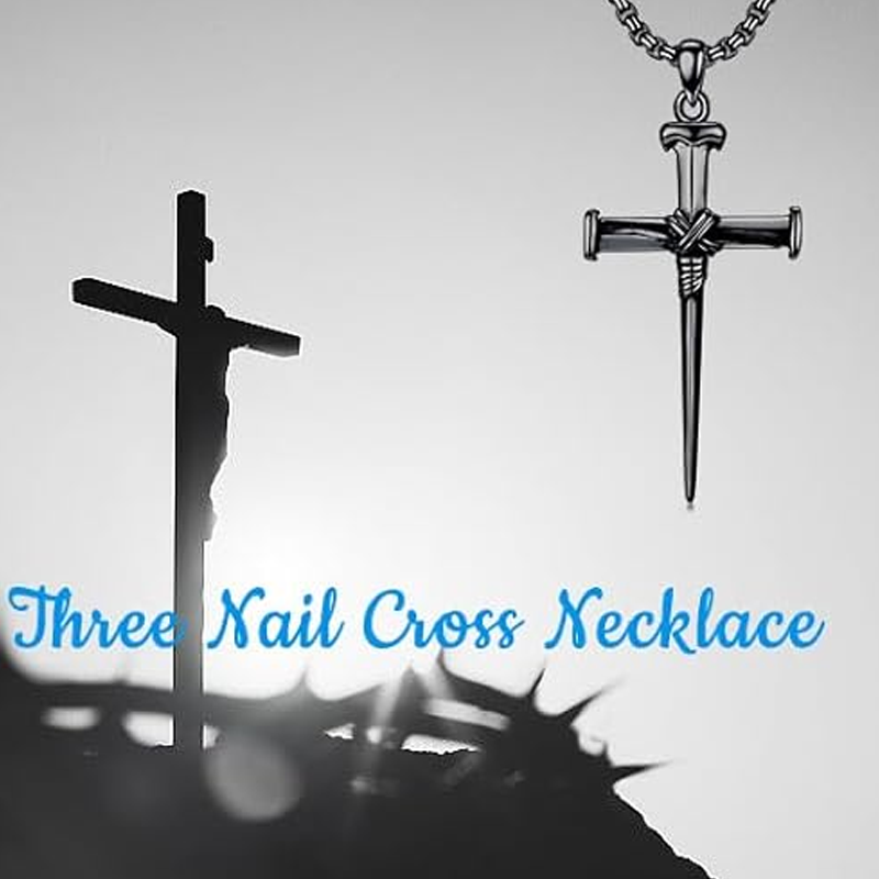 Collar de plata de ley con cruz chapada en color negro para hombre-3