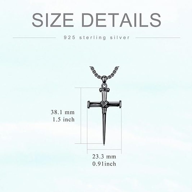 Sterling Silver with Black Color Plated Cross Pendant Necklace for Men-4