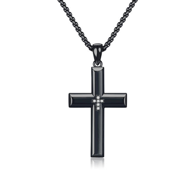 Sterling Silver with Black Color Plated Cross Pendant Necklace for Men-1