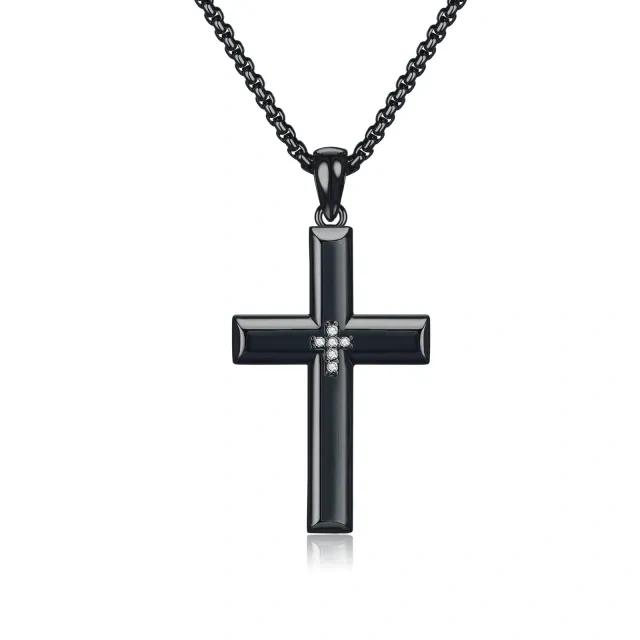 Sterling Silver with Black Color Plated Cross Pendant Necklace for Men-2