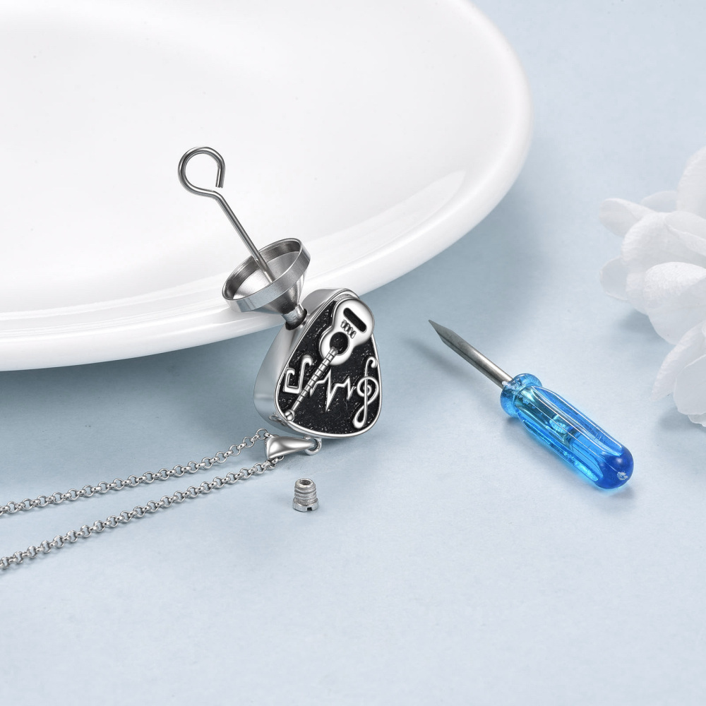 Sterling Silver with Black Color Plated Guitar Urn Necklace for Ashes-3