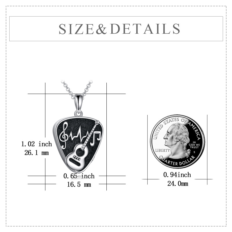 Sterling Silver with Black Color Plated Guitar Urn Necklace for Ashes-4