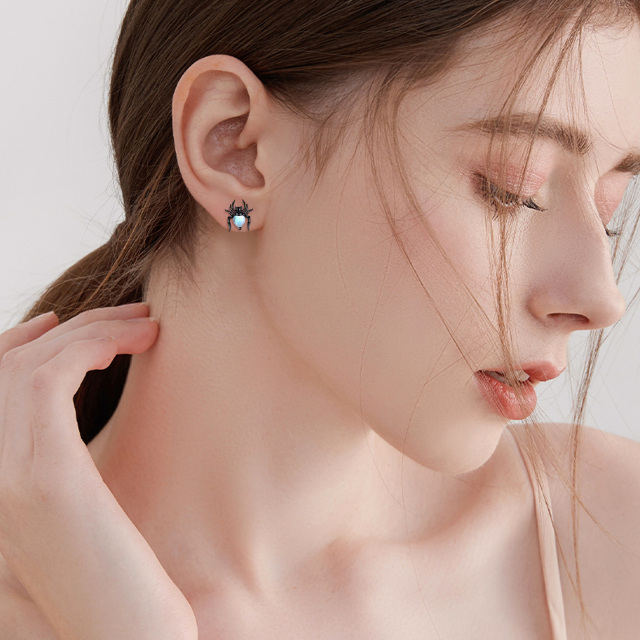 Pendientes de plata de ley con forma de araña y piedra lunar en forma de corazón bañados en color negro-2