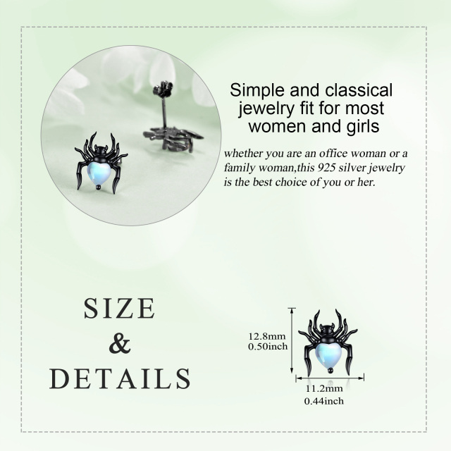 Ohrstecker Spinne aus Sterlingsilber mit schwarzer Beschichtung und Mondsteinherz-5