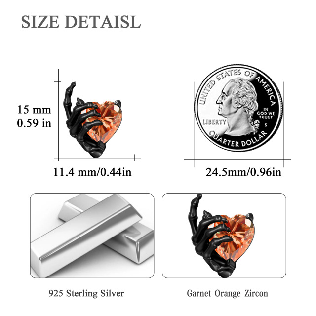 Sterling Zilver met Zwarte Kleur Vergulde Hart Cubic Zirconia Skeleton Oorstekers-6